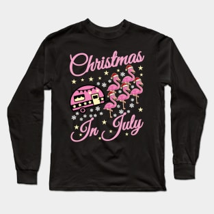 Christmas in July Flamingo Pink Funny Camping Camper Trailer Long Sleeve T-Shirt